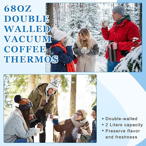 Miniatura 6 de Uiifan 2 jarras térmicas de café de 68 onzas con aislamiento de acero inoxidable térmico de doble pared al vacío, jarras de café con cepillos para