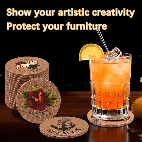 Miniatura 2 de 100 posavasos de corcho para bebidas, posavasos en blanco a granel para manualidades, antideslizantes, resistentes al calor, absorbentes y