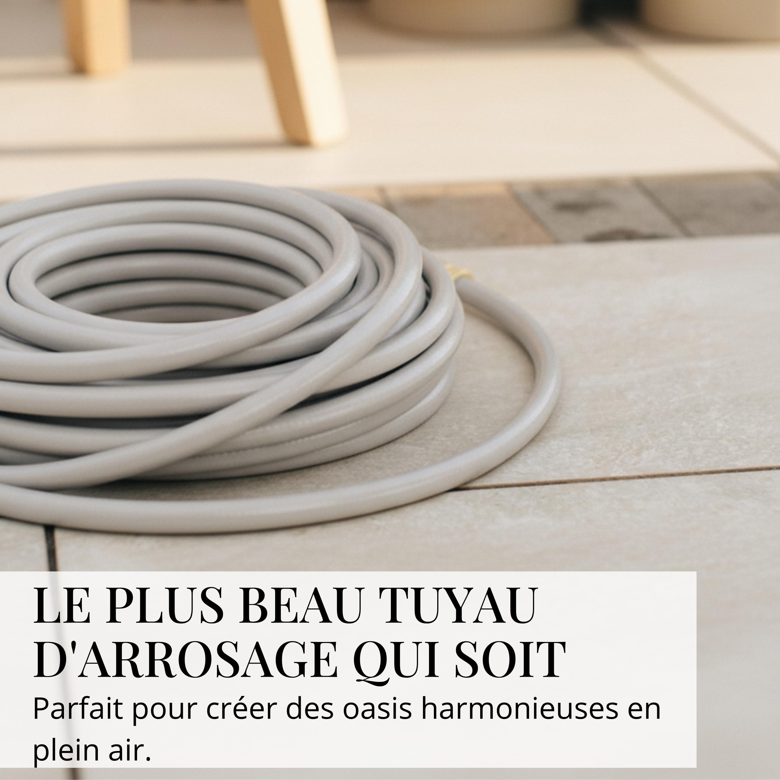 LIVLIG Tuyau d'Arrosage 30m Design – Tuyau Arrosage Flexible, 60% Recyclé, UV Résistant, Anti-Torsion, 1/2 Pouce, Grège