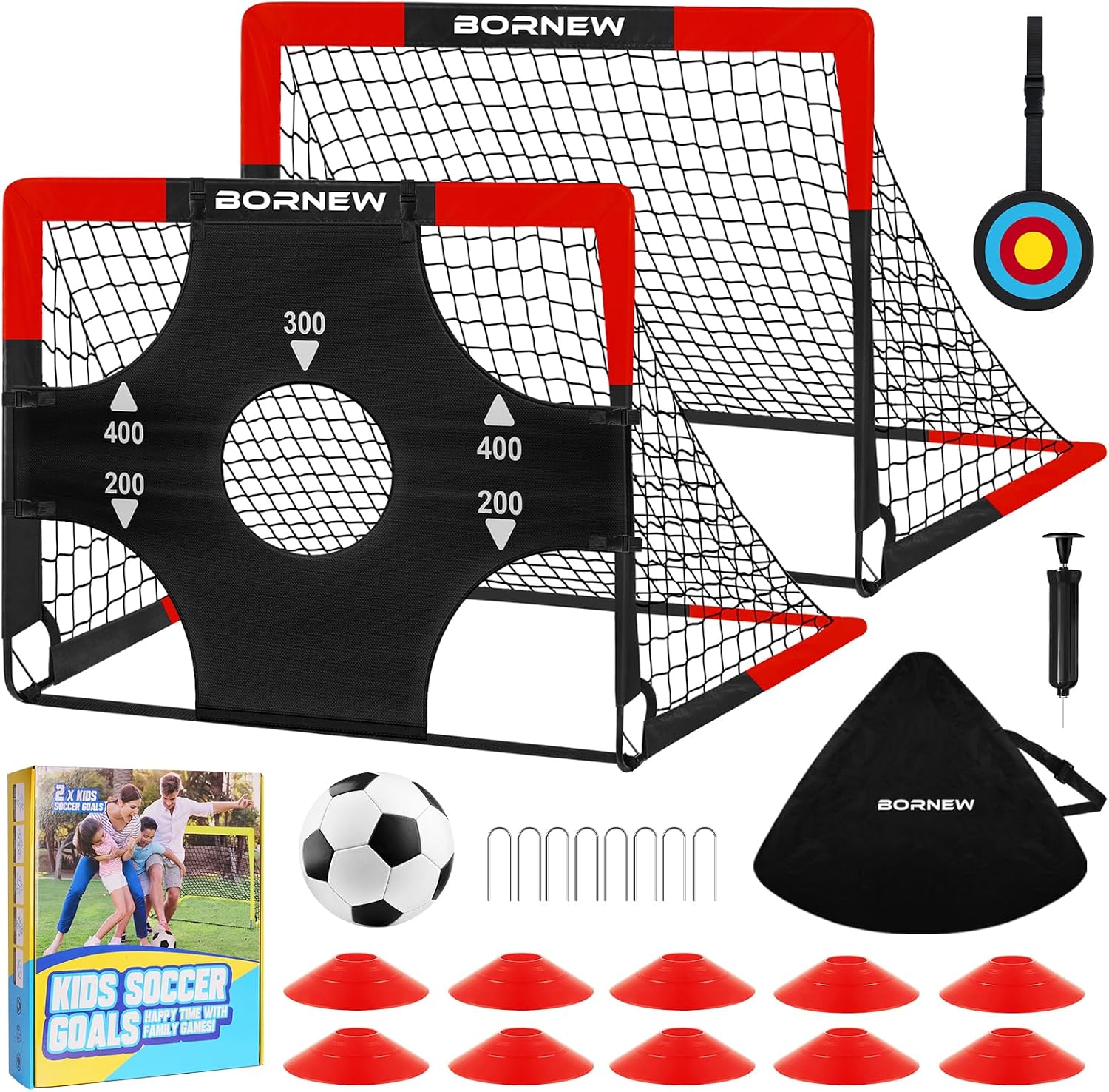 Kid Soccer Goal and Soccer Ball Targets Set - 6x4 / 4X3 ft Backyard & Indoor Soccer Goal, Portable Pop Up Soccer Net with Soccer Targets, Cones, Soccer Training Equipment for Ages 3-16 Year Gift
