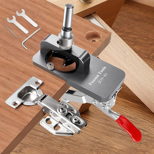 Riiai 35mm Cabinet Hinge Jig Drilling Hole Puncher, Accurate Locking Woodworking Dowel Jig Drill Guide Locator for Door Concealed Installation Household Tools
