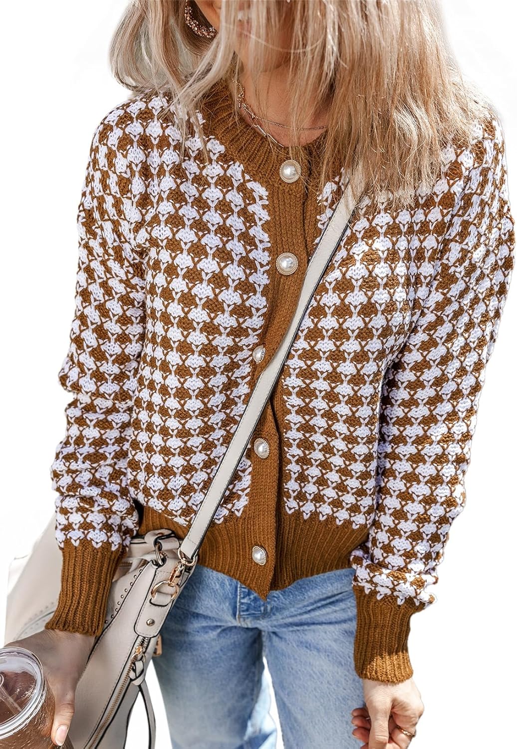 Dokotoo Cardigan Sweaters for Women V Neck Button Down Long Sleeve Plaid Knit Cardigans Sweater Tops