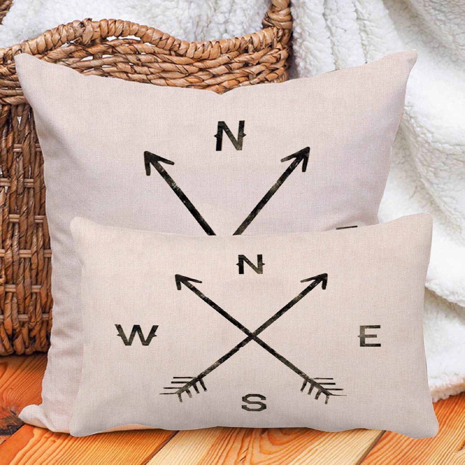 Leaveland Magic Arrow Compass North South West East 12x20 Inch Cotton Linen Square Throw Pillow Case Decorative Durable Cushion Slipcover Home Decor Standard Size Accent Pillowcase - Image 3