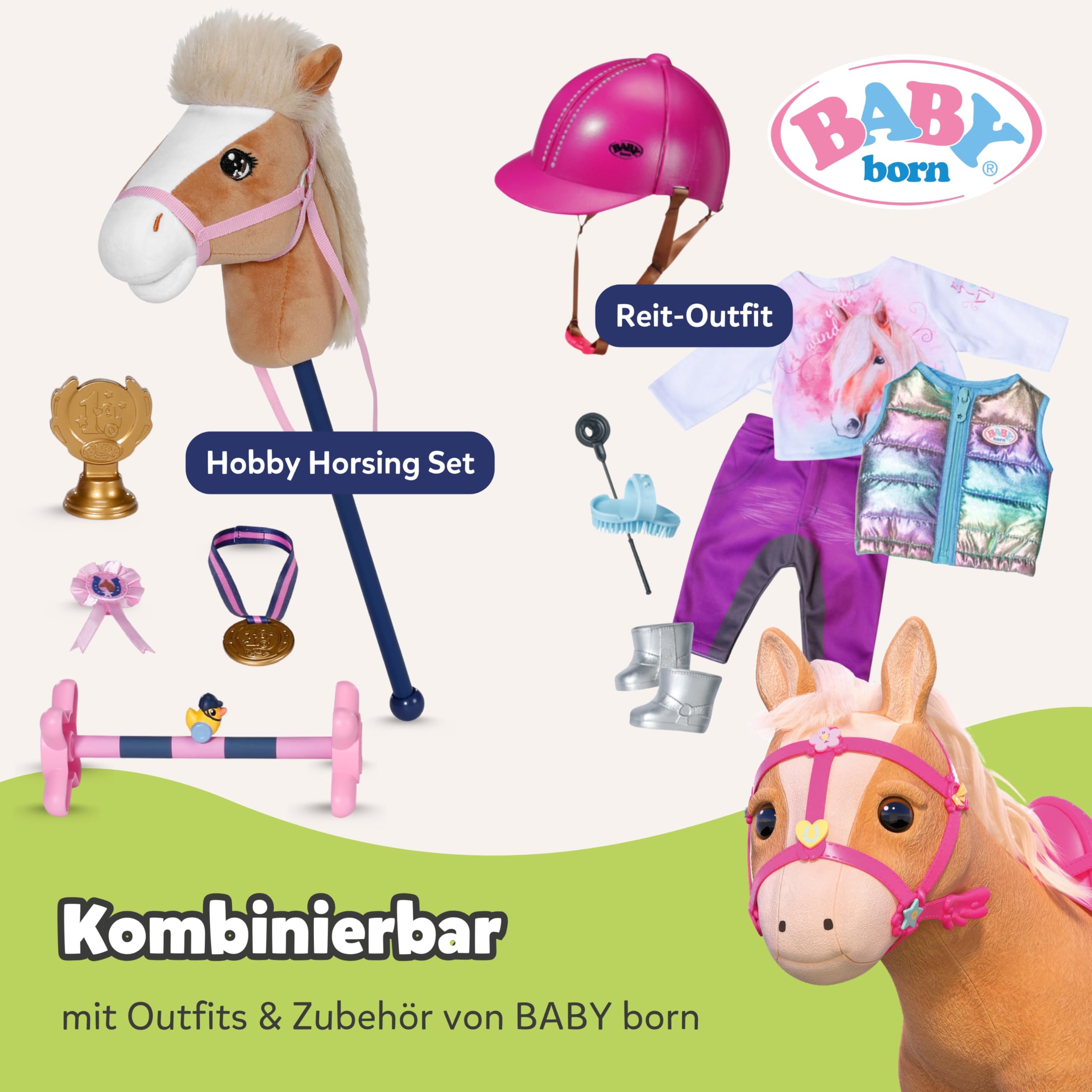 BABY Born, Puppenpferd, My Cute Horse, interaktives Pferd mit Lauf- und Soundfunktion, Plüsch, rosa Sattel und Zaumzeug sowie Pins zum Dekorieren, 840627 Zapf Creation