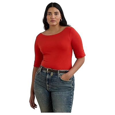 Lauren Ralph Lauren Plus Size Stretch Cotton Boatneck Top Women