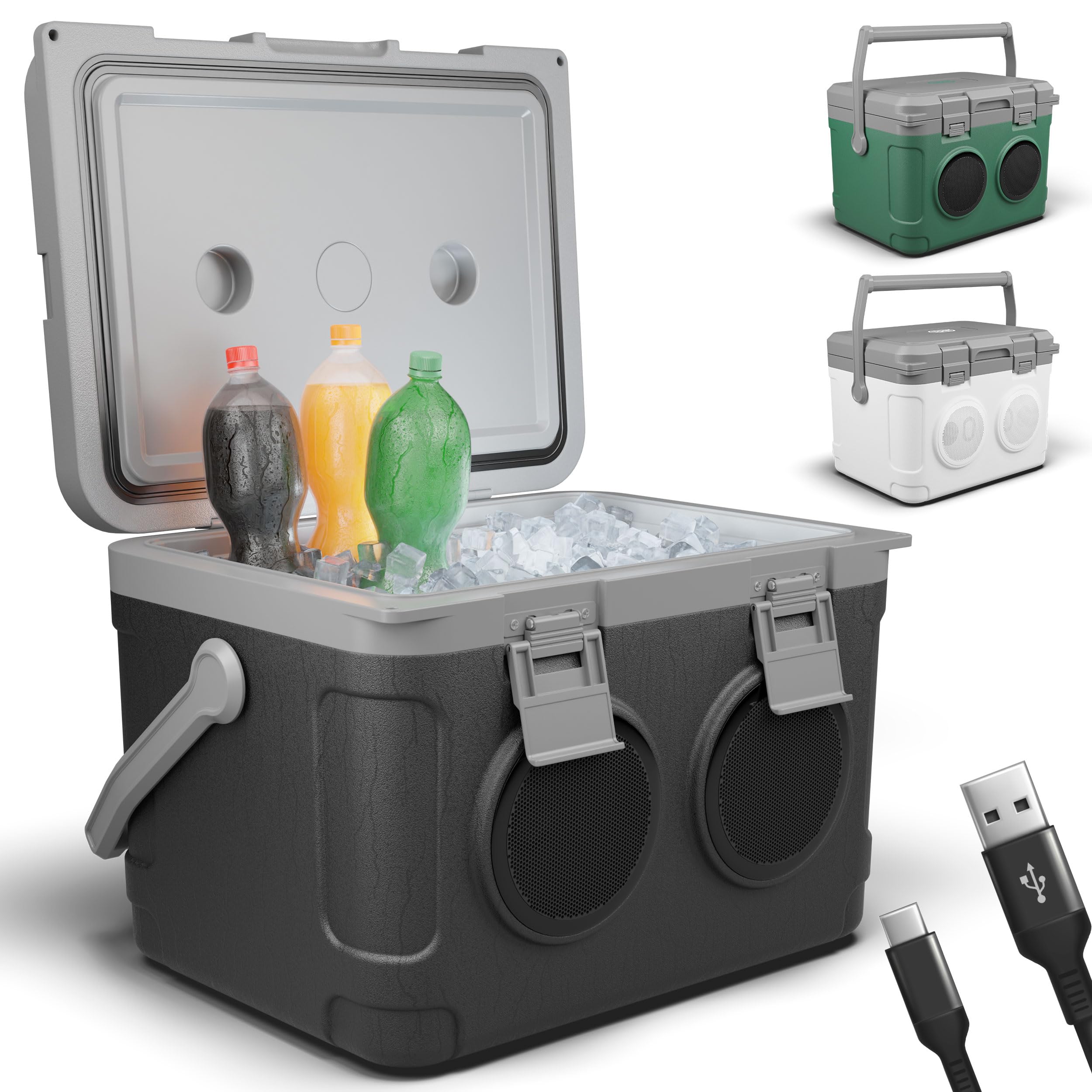 TOM 3in1 Musik Kühlbox 21l zum Kühlen, Warmhalten und Musik hören – mit Bluetooth Lautsprecher – Kühlen mit Kühlakkus – Mobile Kühlbox – für Auto, Camping, Wohnwagen & Co.