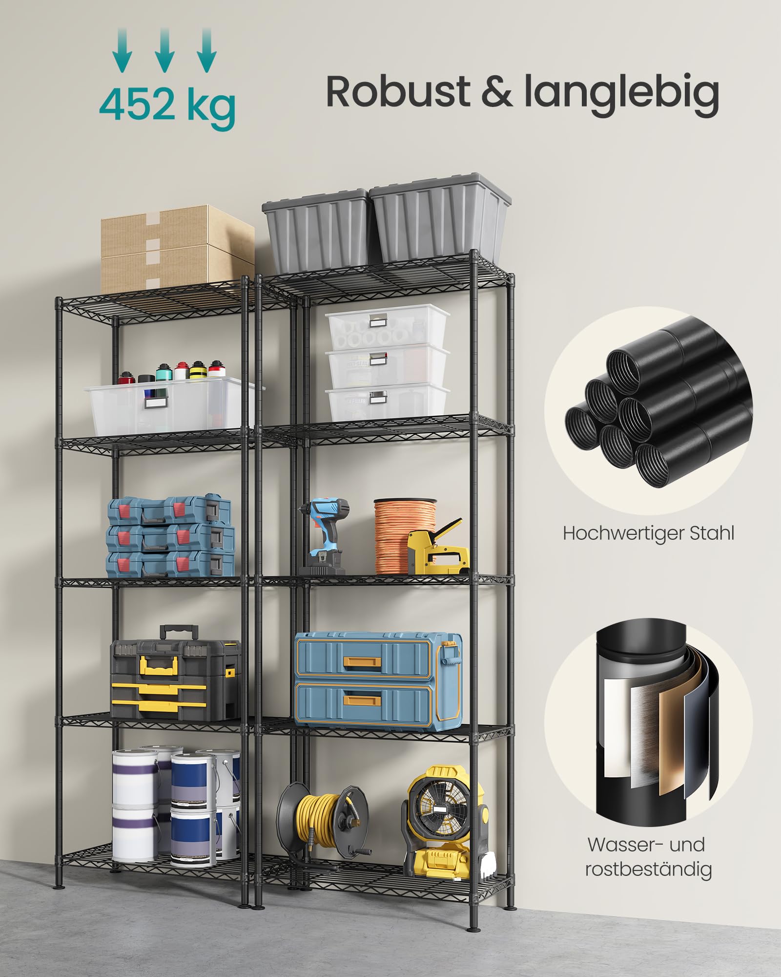 SONGMICS Regal, Metallregal, höhenverstellbare Ablagen, Aufbewahrungsregal, Standregal für Garage Schlafzimmer Wohnzimmer, 5 Ebenen, 30 x 60 x 161 cm, tintenschwarz LGR165BH01