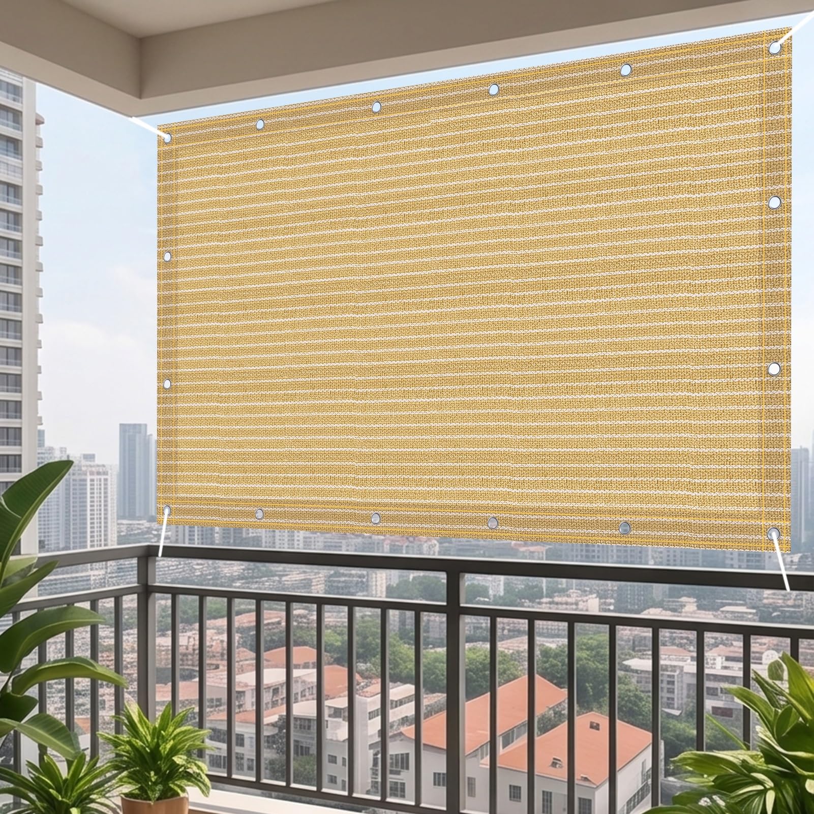 Osłona przeciwsłoneczna, 200 x 200 cm z przelotkami, siatka chroniąca przed promieniowaniem UV, zadaszenie z opaskami kablowymi i liną, do ogrodu, na taras, patio
