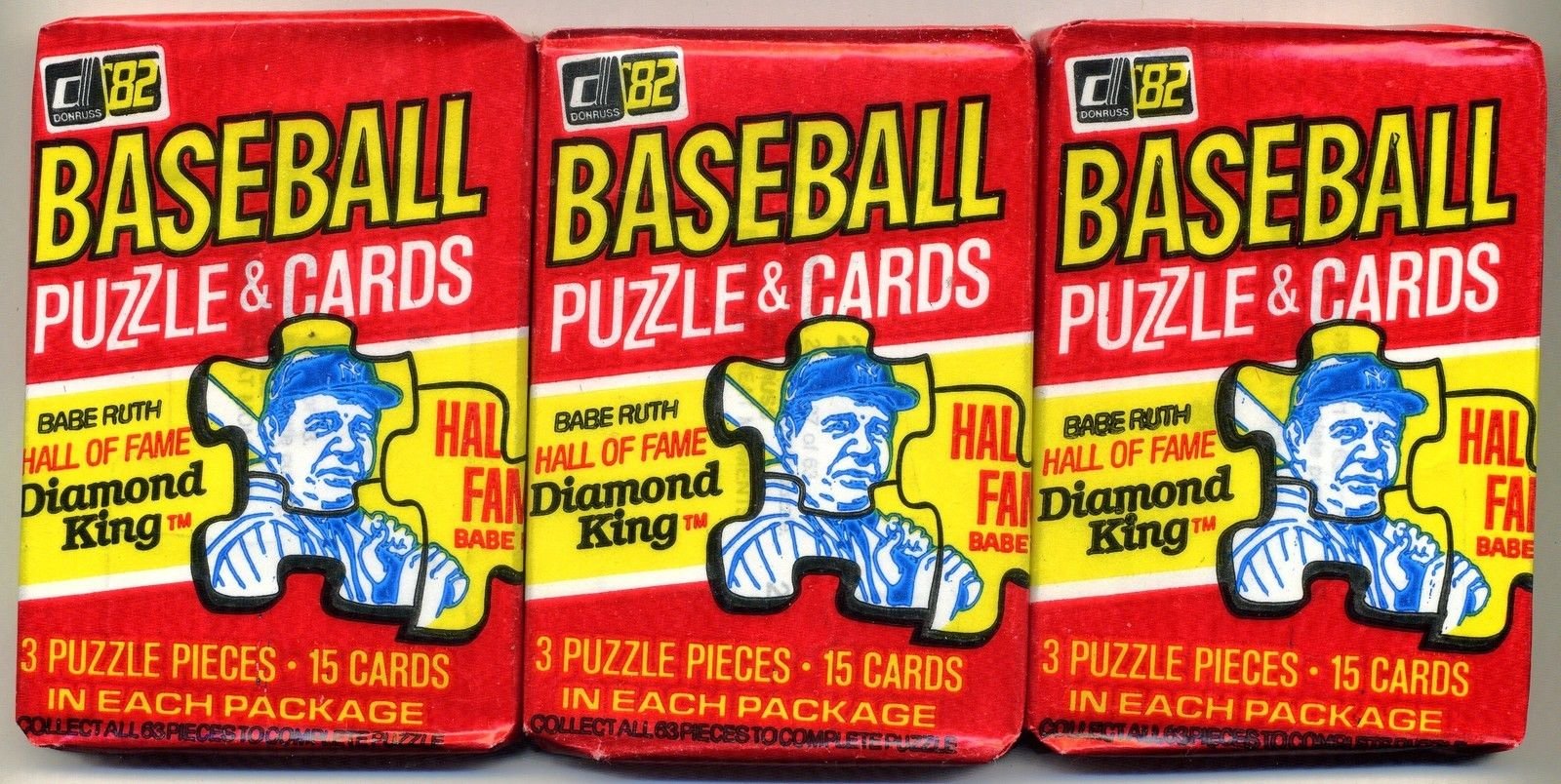 Lot of 3 1982 Donruss Baseball Wax Packs (45 Cards Total) Possible Cal Ripken Jr. Rookie Card