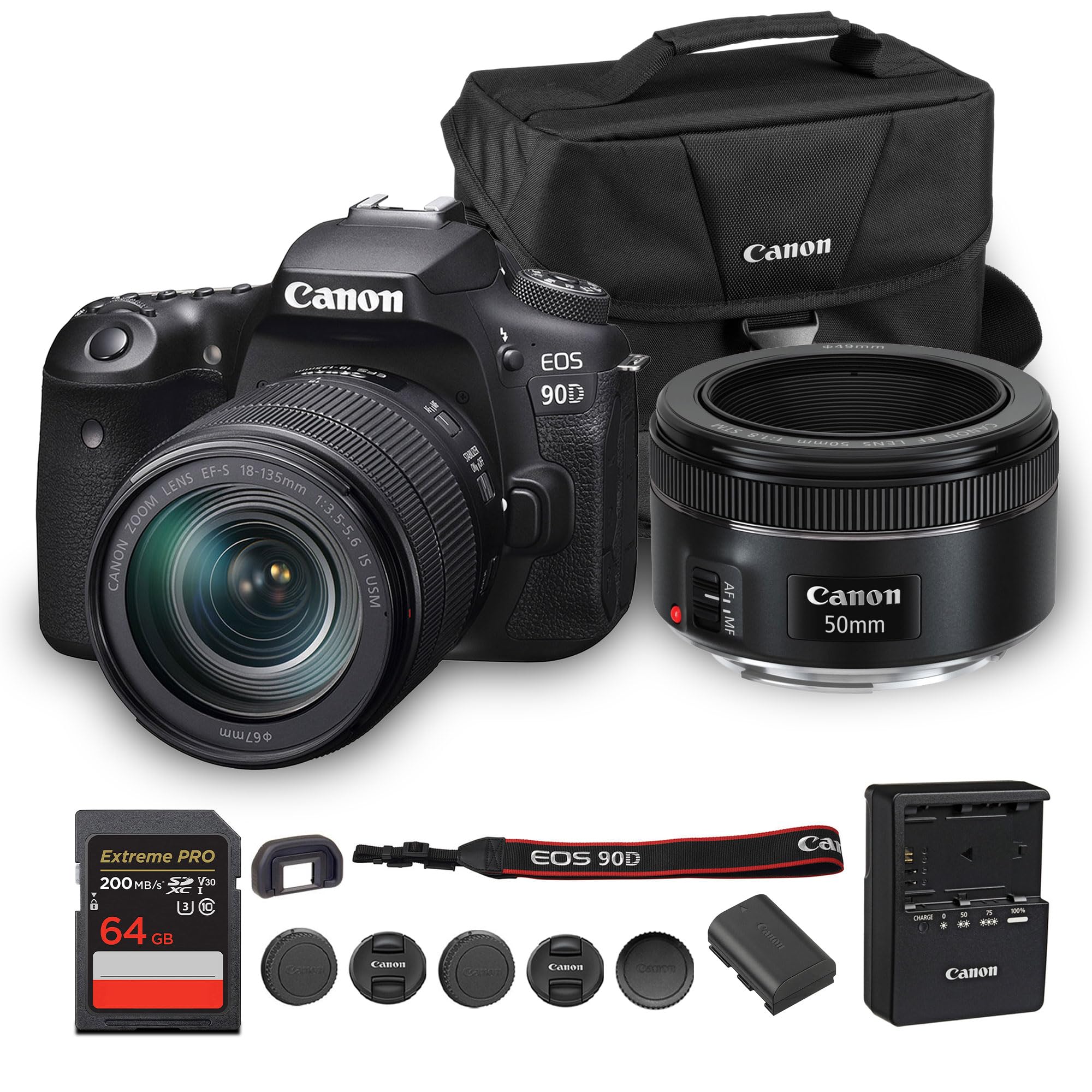 Canon EOS 90D DSLR Camera with 18-135mm Lens | 32.5MP APS-C Sensor, Dual Pixel AF & 4K Video | for Wildlife, Sports & Travel Photography (3616C016) +