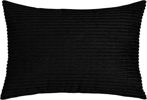 Miniatura 2 de TangDepot, Juego de 2 fundas de almohada decorativas de pana a rayas de terciopelo sólido a rayas (12 x 18 pulgadas, 2 piezas, 12 x 18 pulgadas,