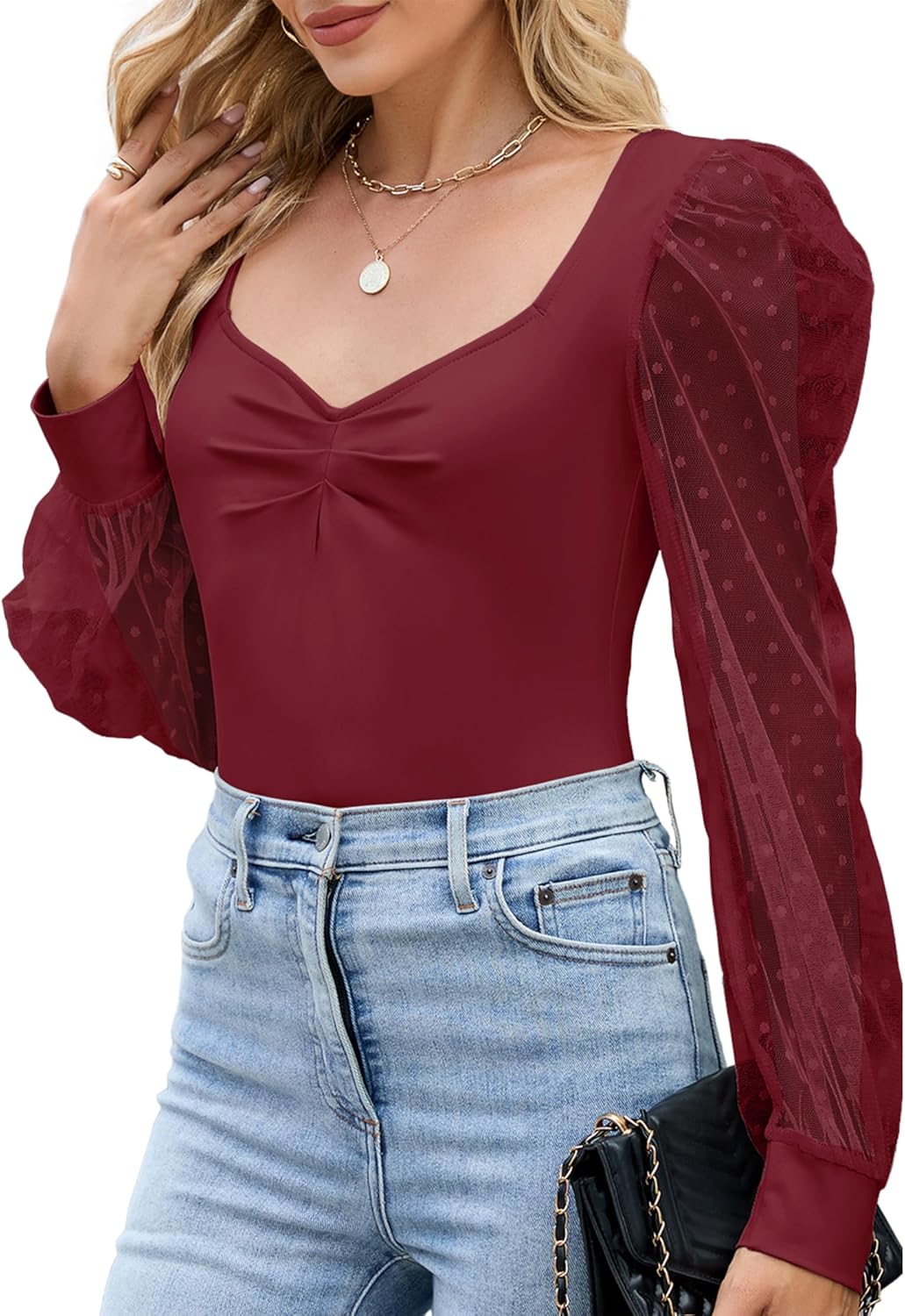 ZAFUL Womens Mesh Long Sleeve Tops Sexy Going Out Shirts Casual Fall Outfits