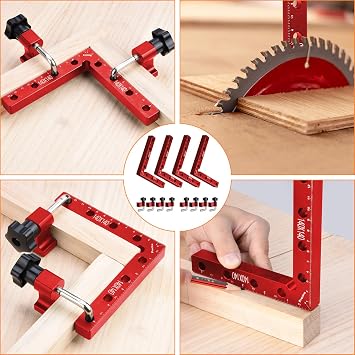 Preciva 90 Degree Right Angle Positioning Square Clamp, Aluminum Alloy Right Angle Clamp,Professional Woodworking Tools Woodworking Block for Picture Frames Cabinet Drawers - 4 Sets (14cm/5.5) Red