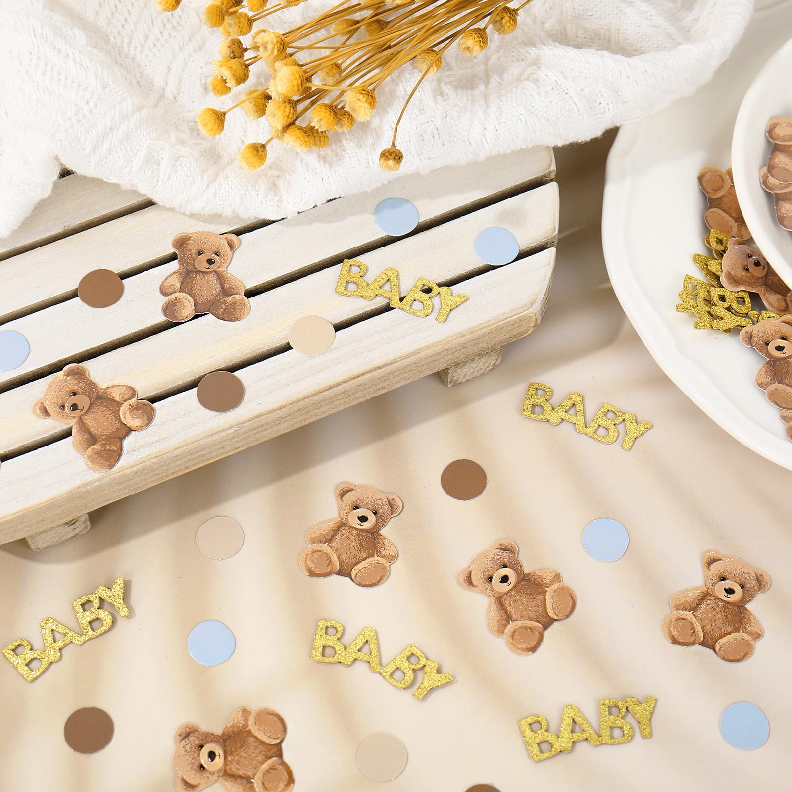 JarThenaAMCS 300 Stück Bären-Konfetti für Babypartys, 5 Designs, Papier-Tisch-Konfetti-Streuungen für Party-Dekoration