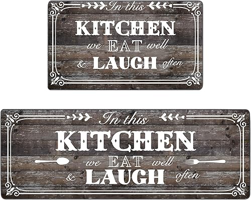 2 tapetes y alfombras de cocina de 47 x 17.3 pulgadas y 29 x 17.3 pulgadas, diseño rústico de veta de madera antideslizante, acolchado para suelo de