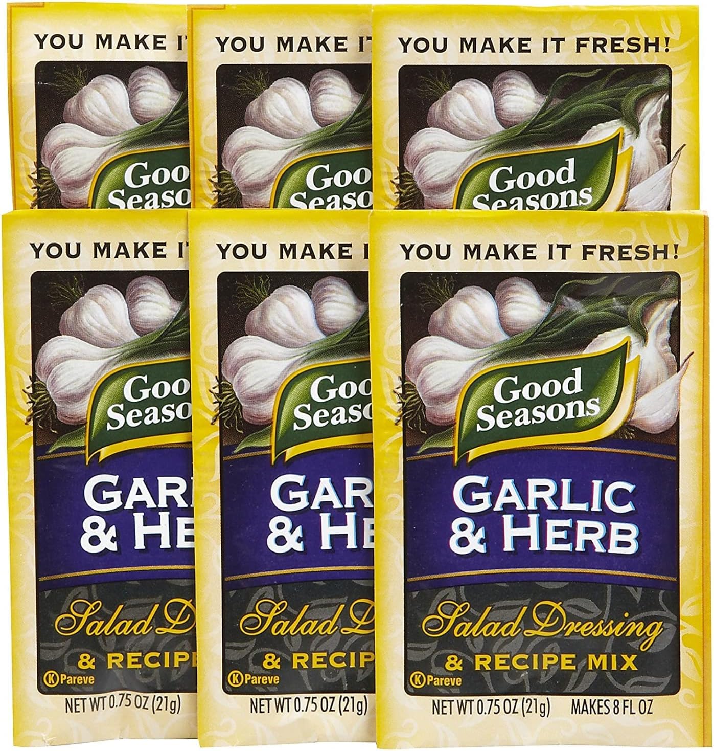Good Seasons Salad Dressing & Recipe Mix, Garlic & Herb, 0.75 oz, 6 pk
