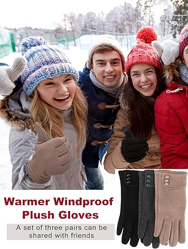 Miniatura 5 de Patelai 3 pares de guantes de invierno para mujer, para pantalla táctil, para mensajes de texto, resistentes al viento, forro polar, guantes cálidos