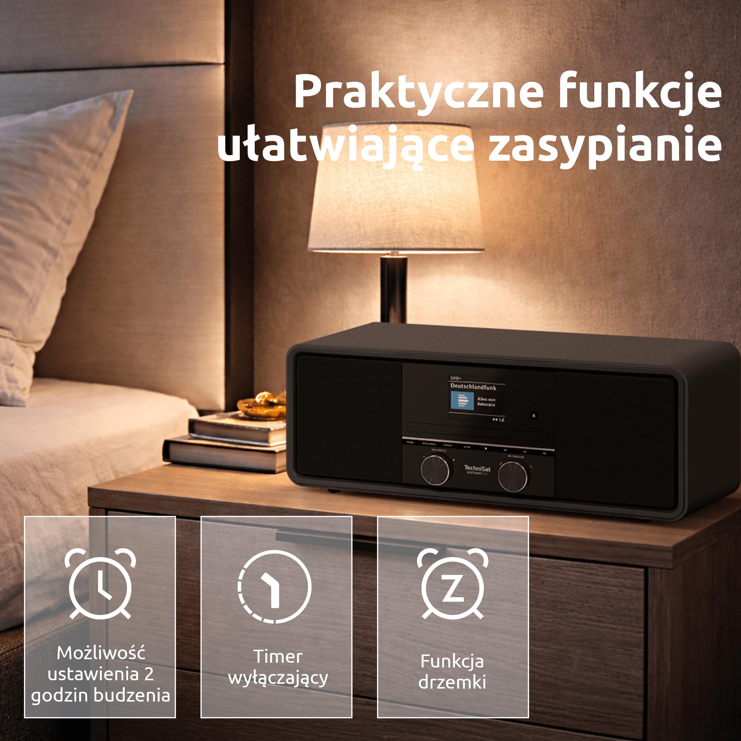TechniSat DIGITRADIO 330 – radio stereo DAB+ FM z odtwarzaczem CD (Bluetooth 5.3, odtwarzanie MP3 z USB i funkcja ładowania, kolorowy wyświetlacz 2,4", budzik radiowy, pilot) czarne