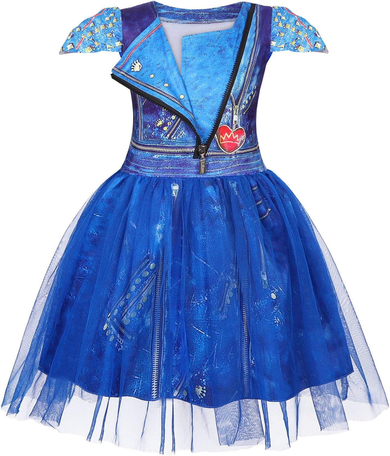 Eledobby Descendants Costume for Girls Mal/Evie/Uma Kids Cosplay Fancy Dress Short Sleeve Tulle Dresses Halloween Dress Up Outfits 3-8 Years
