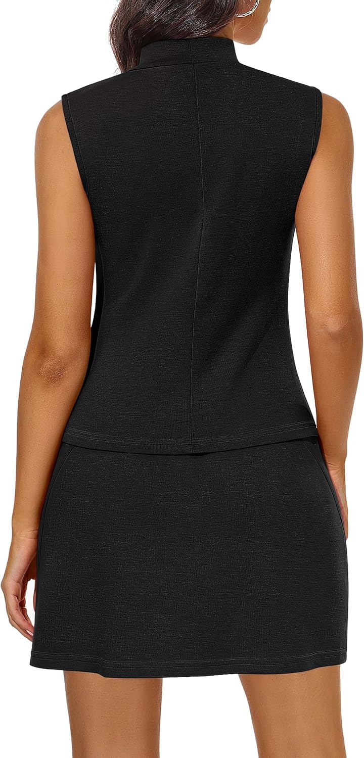 OLCHEE Womens Two Piece Skirt Sets Summer Casual Vacation Outfits Mock Neck Sleeveless Tennis Skorts Matching Lounge Set - Image 2