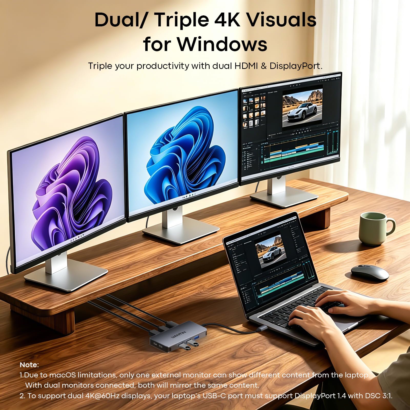 UANTIN Adaptador USB C a HDMI dual 8 en 1 con puerto HDMI dual