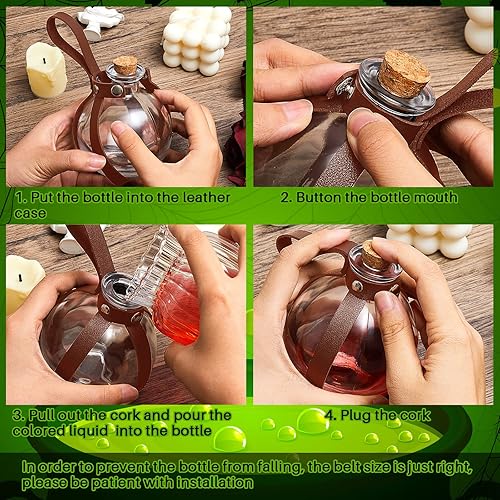 Miniatura 7 de Patelai 6 botellas de poción de corcho, accesorios de cosplay con cinturón de piel sintética, botellas decorativas de poción, accesorios de bruja,