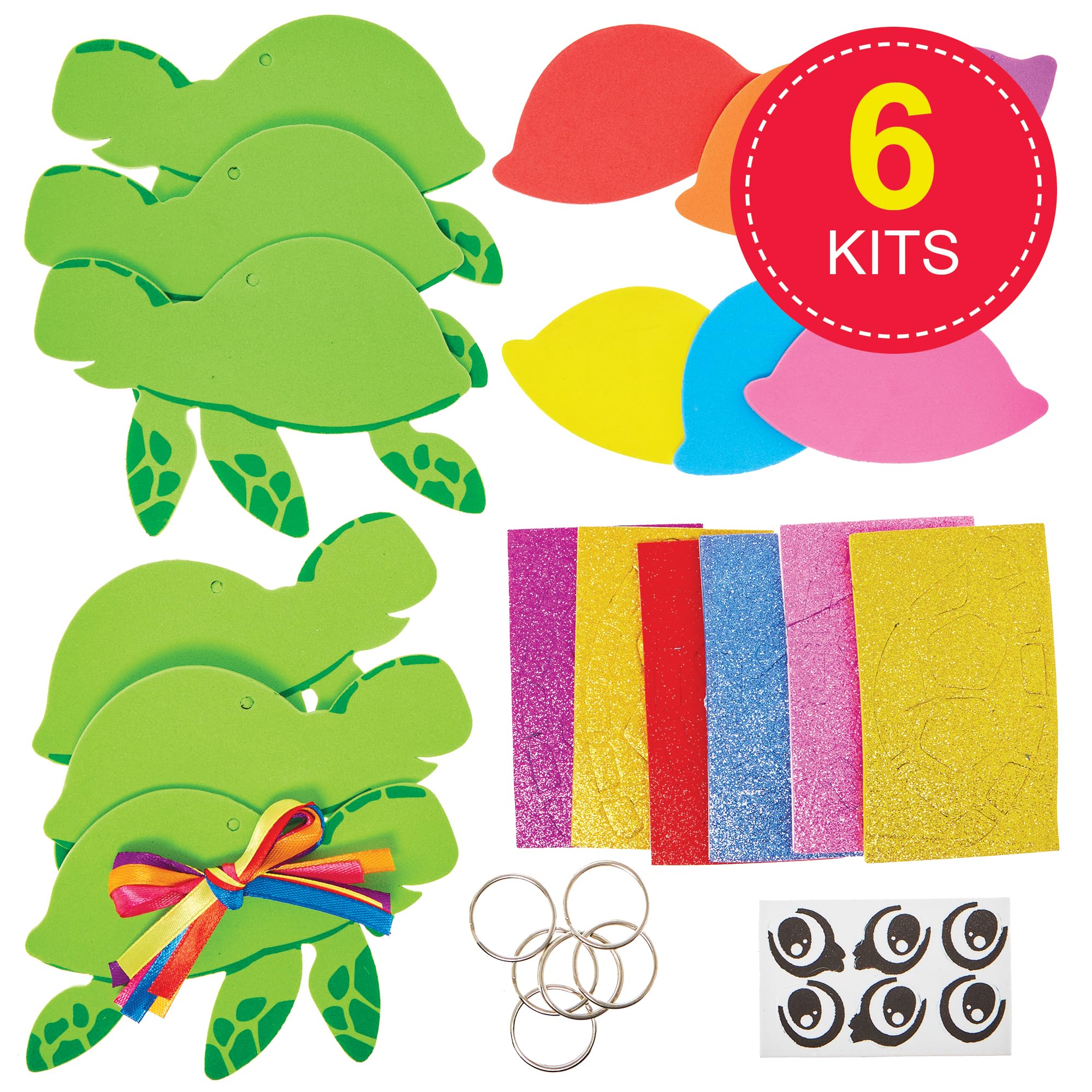 Baker Ross FN189 Turtle Mix & Match Bag Dangler Kits - Pack of 6, Keyring Craft Kits for Kids, Multicolour, 8cm - Image 2