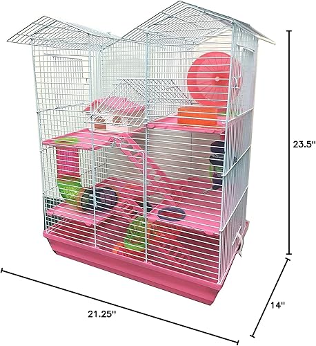 Miniatura 9 de Torre gemela rosa grande de 5 niveles de nivel de cruce de tubo Hábitat Hámster sirio Roedor Gerbo Ratón Rata Animal Casa Jaula con Ocultar