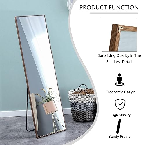 Miniatura 4 de WIIS' IDEA Espejo de longitud completa de 58 x 15 pulgadas, marco de madera maciza para colgar, inclinado y de pie, espejo de tocador largo para