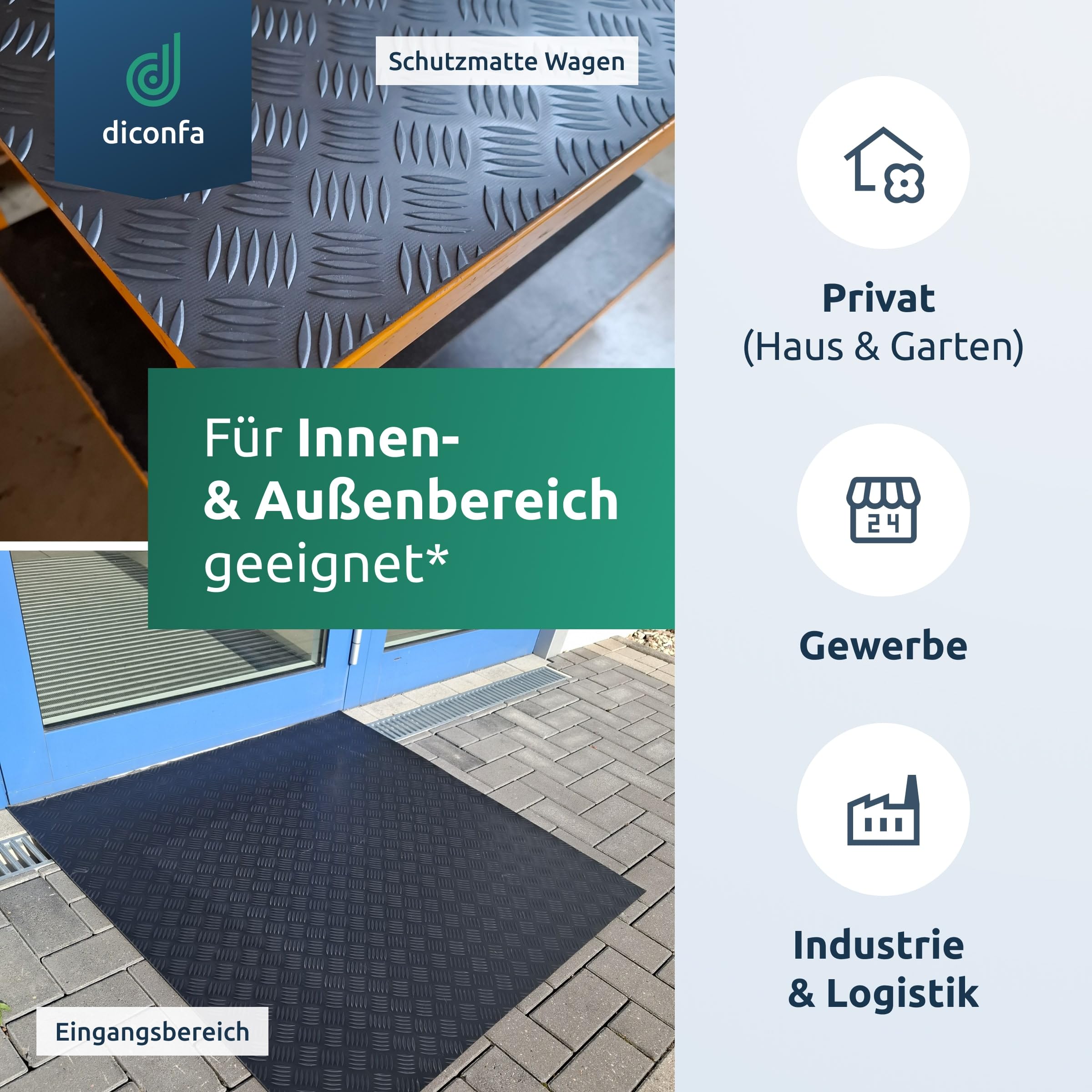 diconfa Gummi-Matte Hammerschlag-Matte 3mm stark - BREITE 0,05m bis 1,6m - LÄNGE 0,05m bis 10m - Auswahl 120 x 135cm (1200 x 1350mm) - UV-stabil geruchsarm rutschfest Riffelblechmatte Riffelmatte