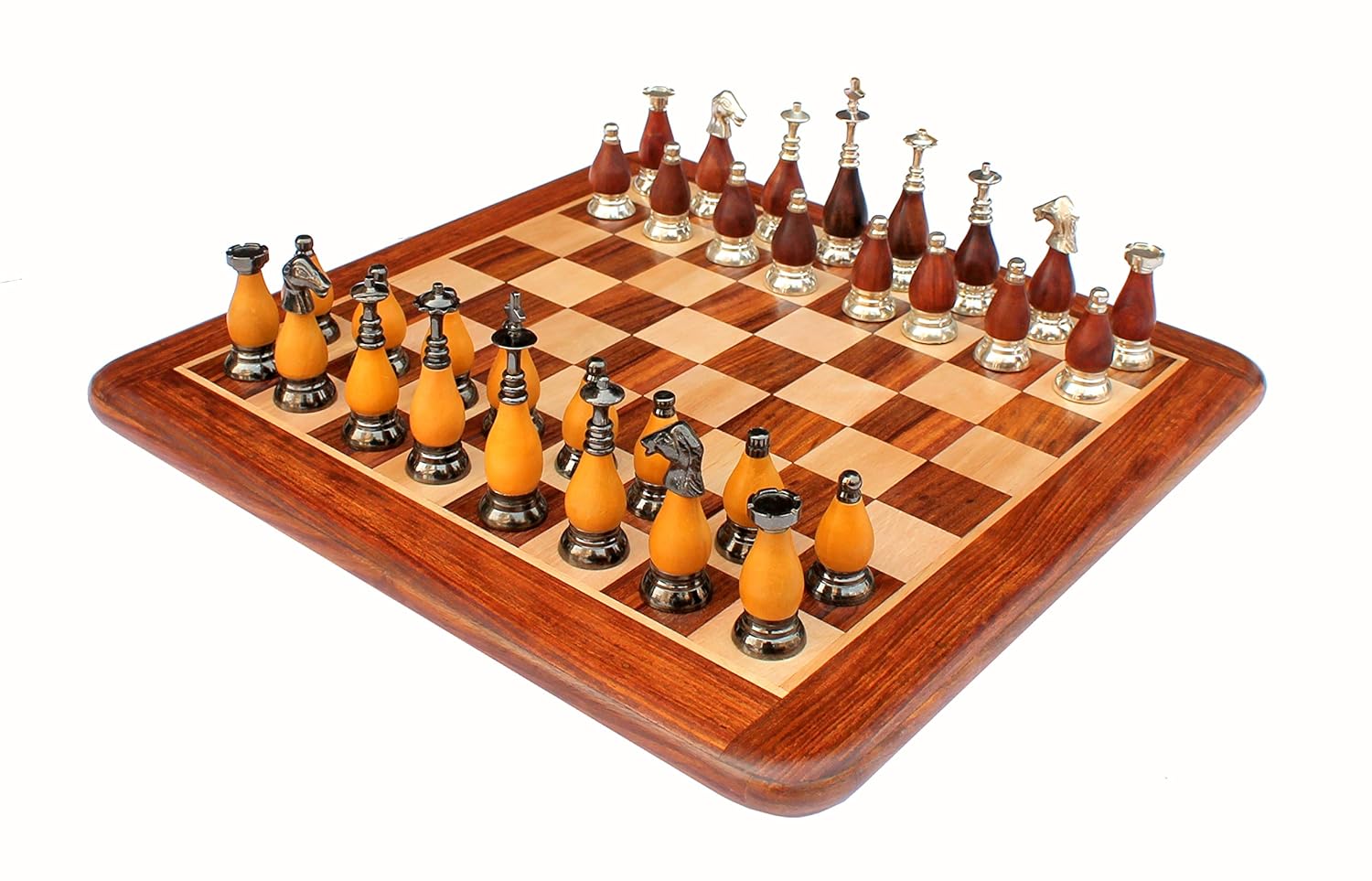 StonKraft Collectible Wooden Chess Game Board Set with Brass Pieces