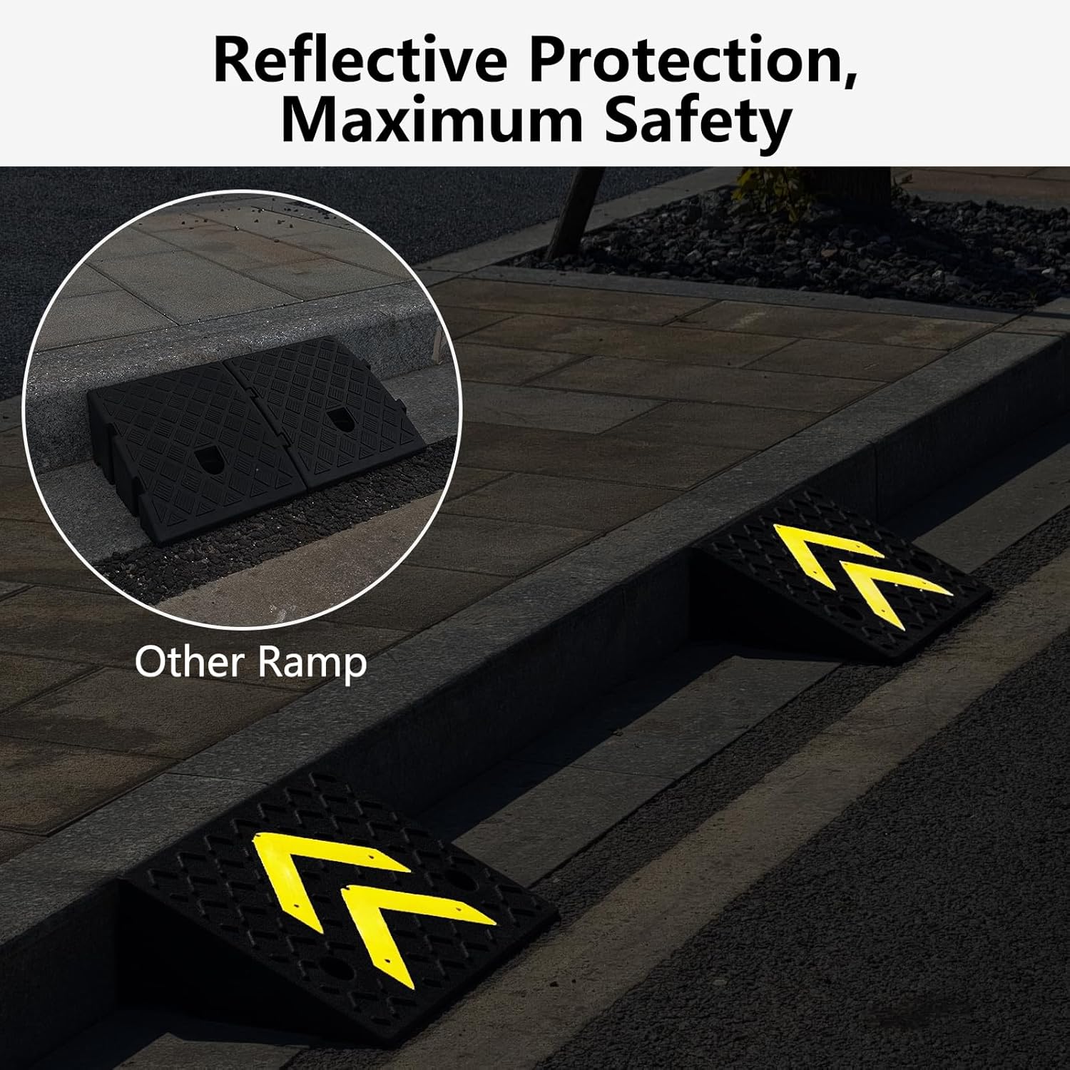 Rubber Curb Ramp, 6" Rise Height 2 Pack, Heavy-Duty 11000 lbs/5 T Capacity Threshold Ramps for Sidewalks, 17.13" L x 13" W Driveway Curb ramps with Deepened Anti-Slip Texture for Cars