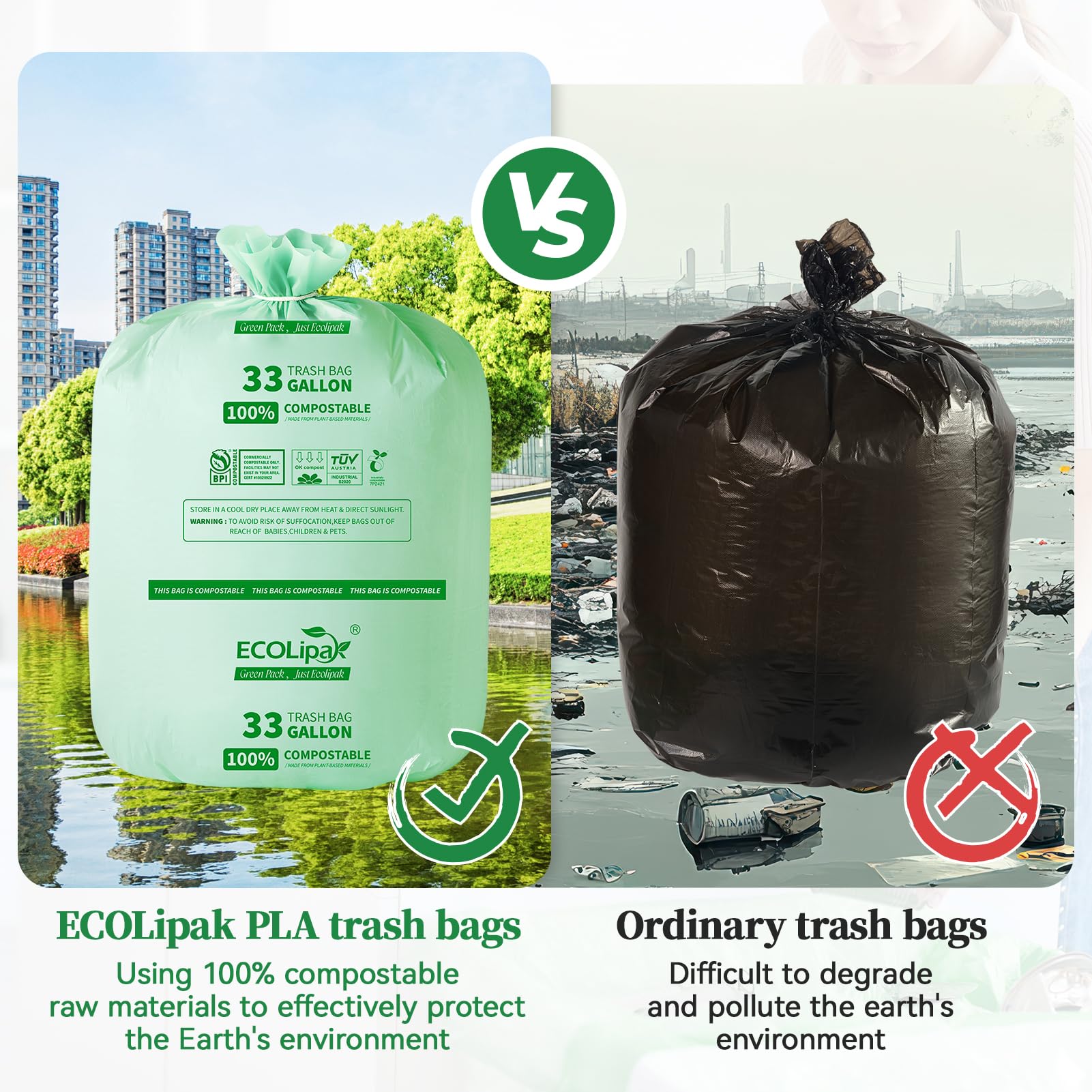 ECOLipak 33 Gallon Compostable Trash Bags Gallery Image