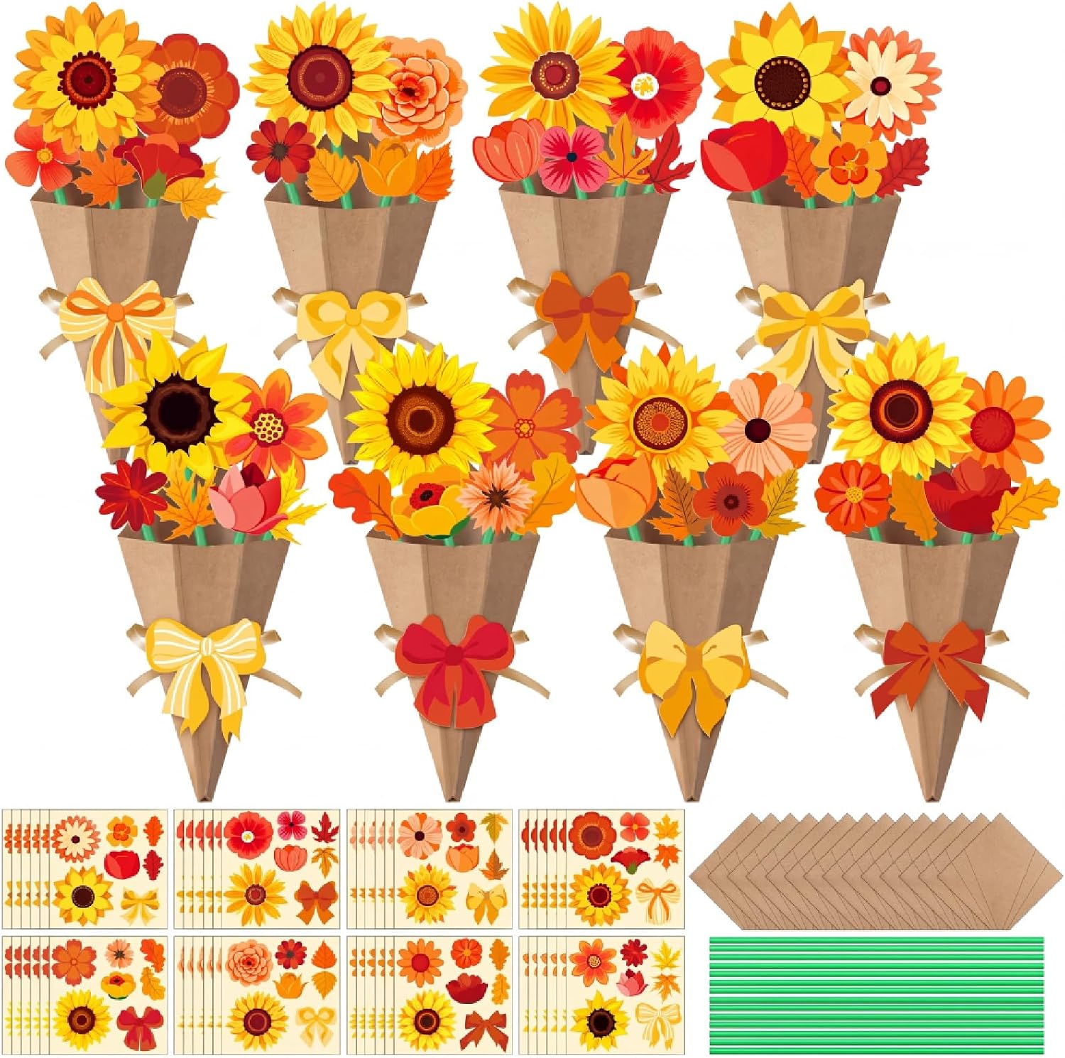 Motipuns 48 Set Thanksgiving Crafts Kit Flower Bouquet Craft DIY Paper