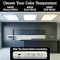 Vista 3 de Ultralux Panel de luz LED de 2x2 pies - Iluminación de borde, montaje en superficie para techo de hogar y oficina TRIAC regulable, sin parpadeo