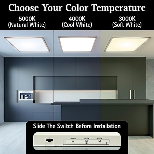 Miniatura 3 de Ultralux TRIAC - Panel de luz de techo de montaje en superficie de 2 x 2 pies, delgado, iluminado en el borde, panel plano de montaje empotrado para