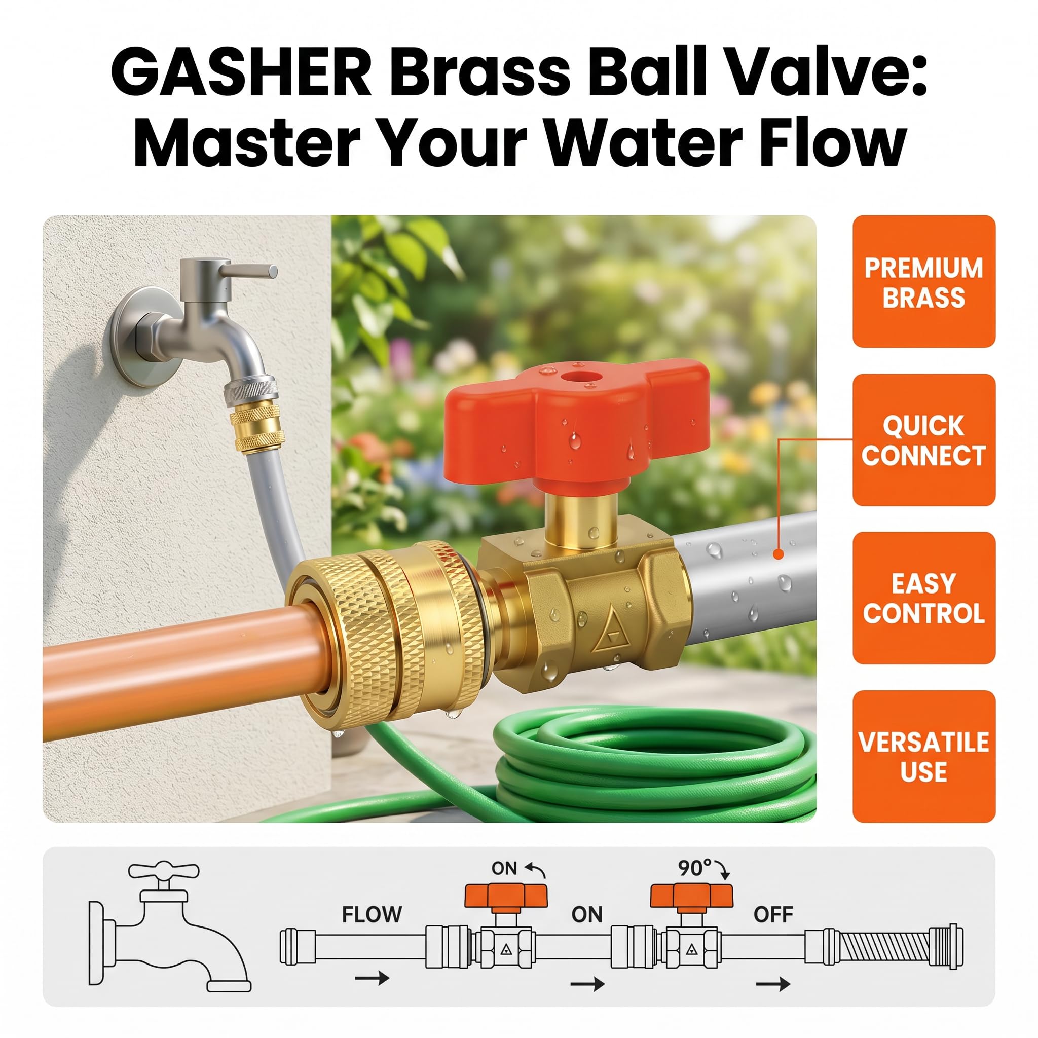 GASHER 5 piezas válvula de bola de latón con conector rápido, rosca macho 1/2 BSP a racor de manguito de 16mm, válvula de cierre por compresión para agua, aire, gas y aceite