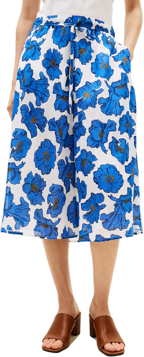 Tommy Hilfiger Falda midi de algodón para mujer con cordón en la cintura y bolsillos