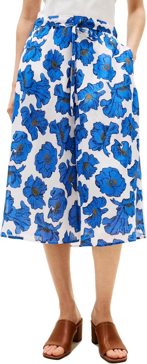 Tommy Hilfiger Women's Cotton Pull on Midi Skirt with Drawstring Waist and Pockets