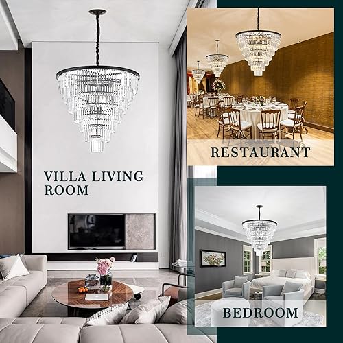 Miniatura 7 de brfaixla Candelabro de cristal negro de 7 niveles con 22 luces de lujo de 35.46 pulgadas, moderno y contemporáneo de cristal, iluminación de techo,