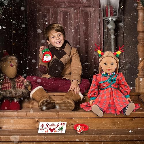 Miniatura 3 de UNICORN ELEMENT 8 piezas de ropa y accesorios de Navidad de muñeca americana de 18 pulgadas, ropa de muñeca de Navidad, zapatos de vestir,
