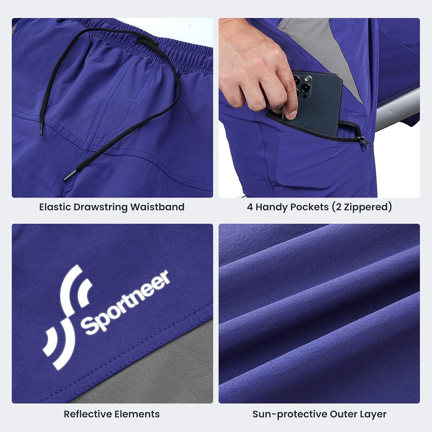 Sportneer Mountain Bike Shorts for Men - 3D Padding MTB Cycling Shorts for Men with Liner and Loose Fit Navy - Image 6