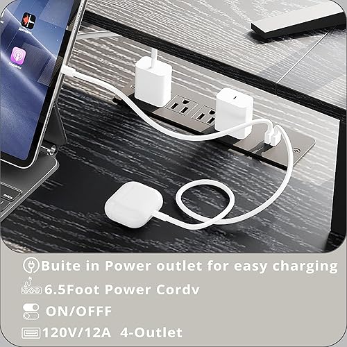 Miniatura 6 de IRONCK L Shaped Computer Desk, 66" Corner Desk with Power Outlet, File Drawer, Keyboard Tray, Riser Monitor Shelf and Storage Bag, Study Writing