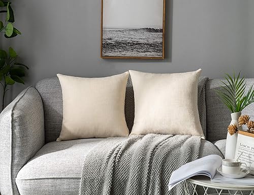 Miniatura 1 de Stellhome Juego de 2 fundas de almohada de arpillera de lino sólido para cama, sofá, banco, 20 x 20 pulgadas (19.7 x 19.7 in), color crema