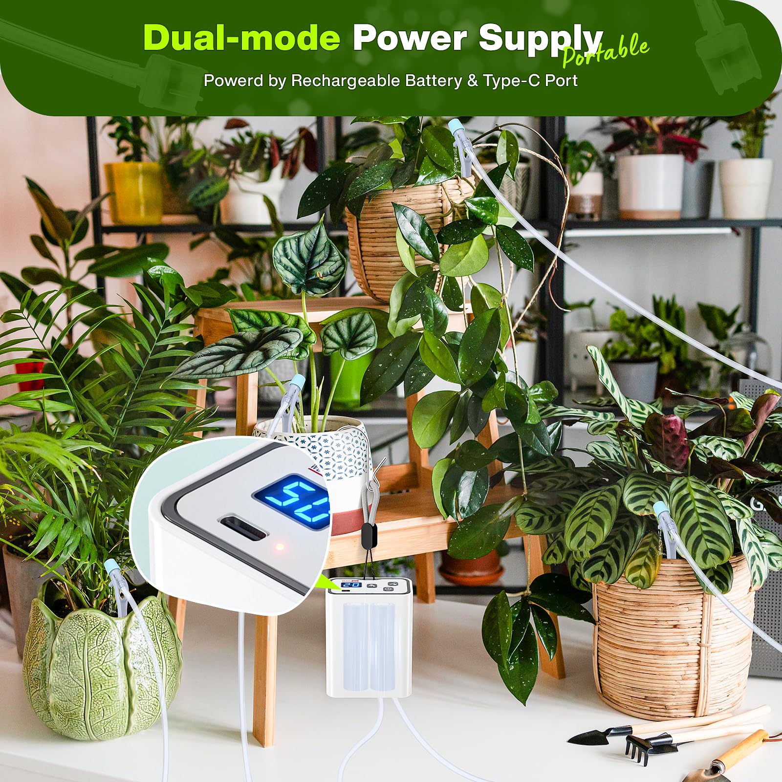 Bestcool Irrigatore Automatico USB Con Batteria 1800mAh – Programma 10 Piante, Interno/esterno