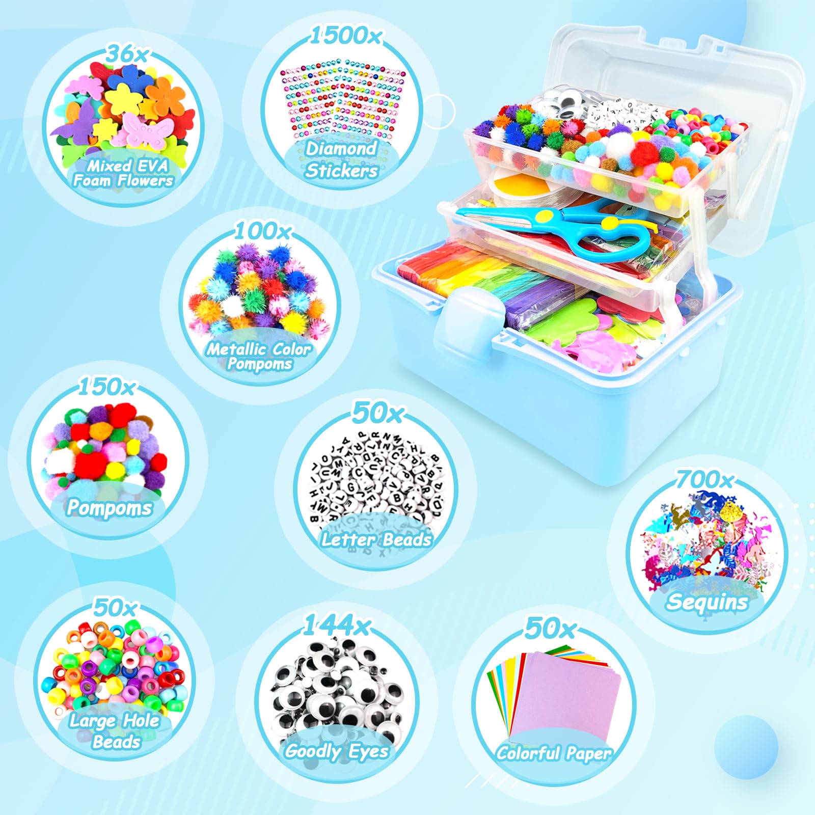3000 Arts and Crafts Supplies for Kids Craft Kit Craft Box with Pipe Cleaners Arts and Crafts for Kids Age 4-6, 6-8 - Image 4