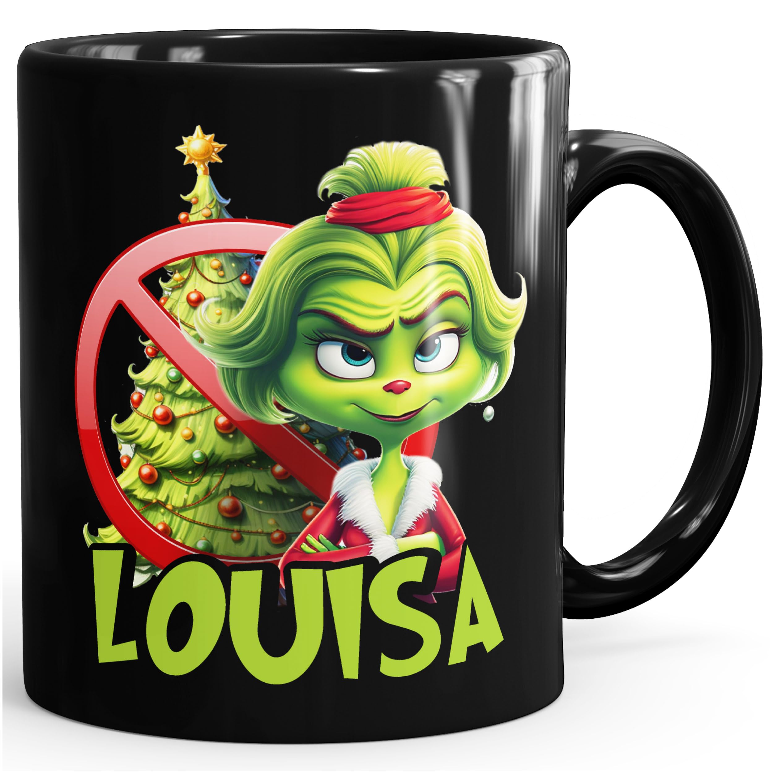 MoonWorks® Kaffee-Tasse Weihnachtsnörgler Weihnachten Mann Frau Paar mit Namen personalisierbar Geschenk lustig Weihnachtsmuffel Schwarz standard