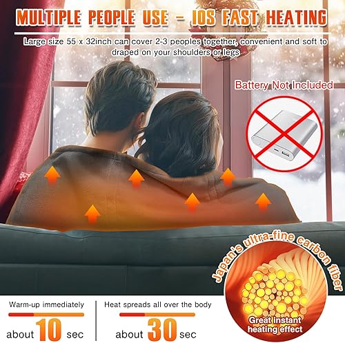 Miniatura 2 de Manta térmica USB a pilas  Manta eléctrica portátil recargable inalámbrica para acampar al aire libre (gris)
