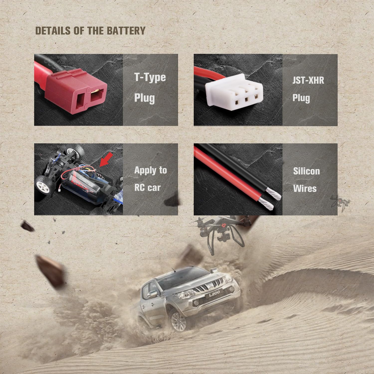 YUNIQUE GREEN-CLEAN-POWER Akumulator Lipo 3 ogniwa 11.1V 5200mAh 80C ze złączem T-Plug, kablem silikonowym i twardą skorupą - Wymiary 138 x 47 x 38 mm, waga 359 g - Wysoka moc dla modeli RC