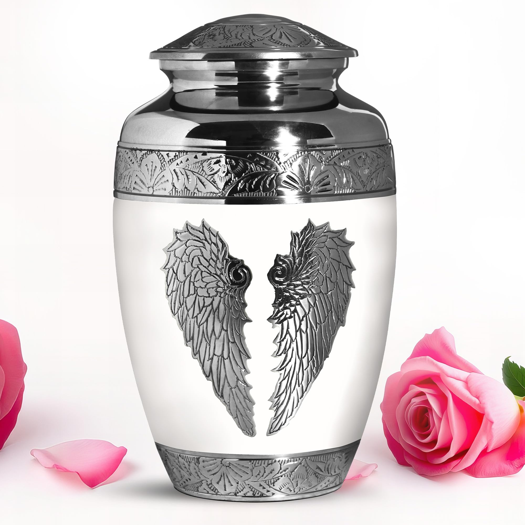 YASUBJAG White Angel Wings Urn - Urn for Ashes for Women - Cremation Urns for Human Ashes - Urns for Human Ashes Adult Man - Burial Urns for Adult Human Ashes - Angel Wings Adult 10inch